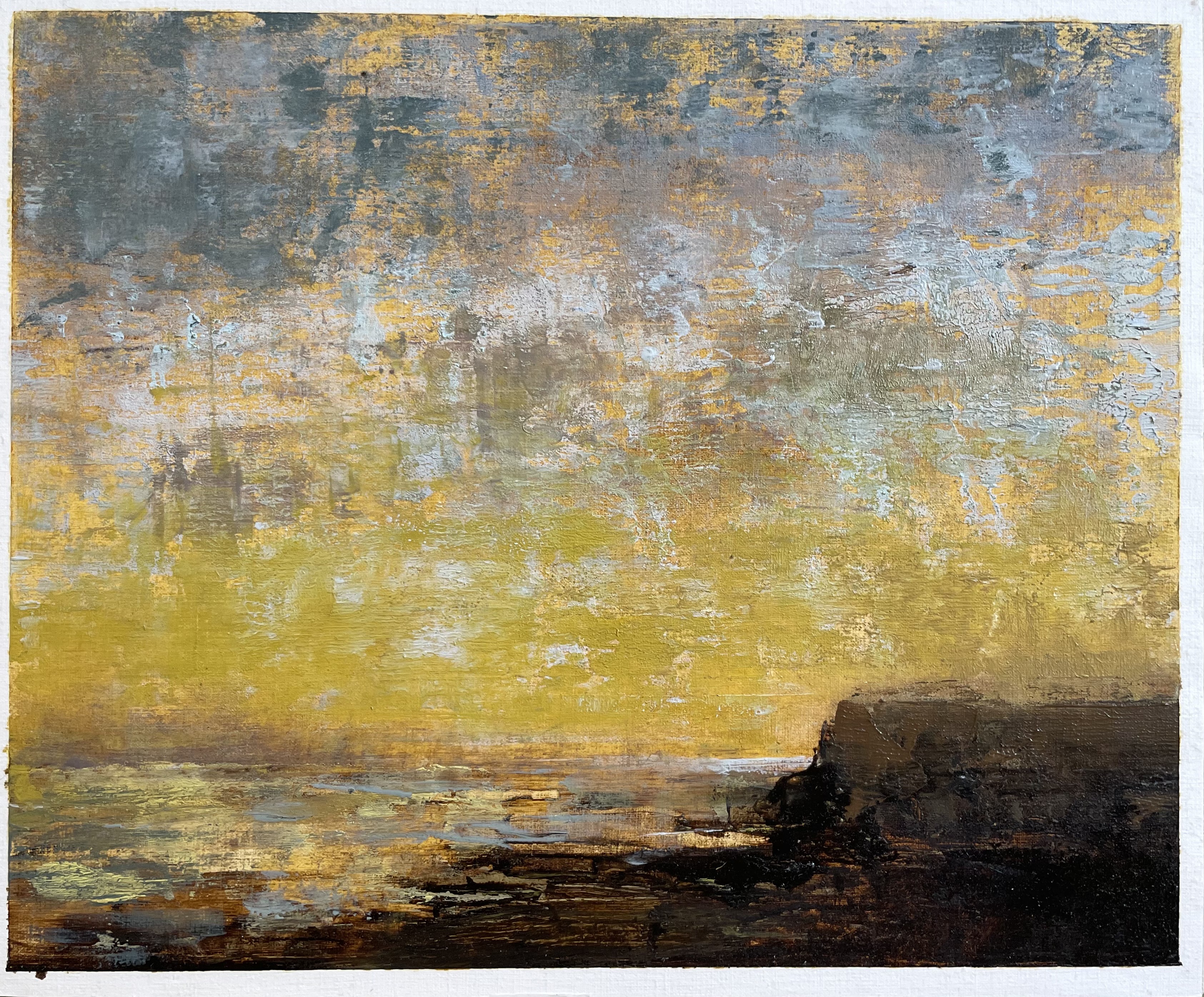 Painting of sunrise over the cliffs. Coastal artwork